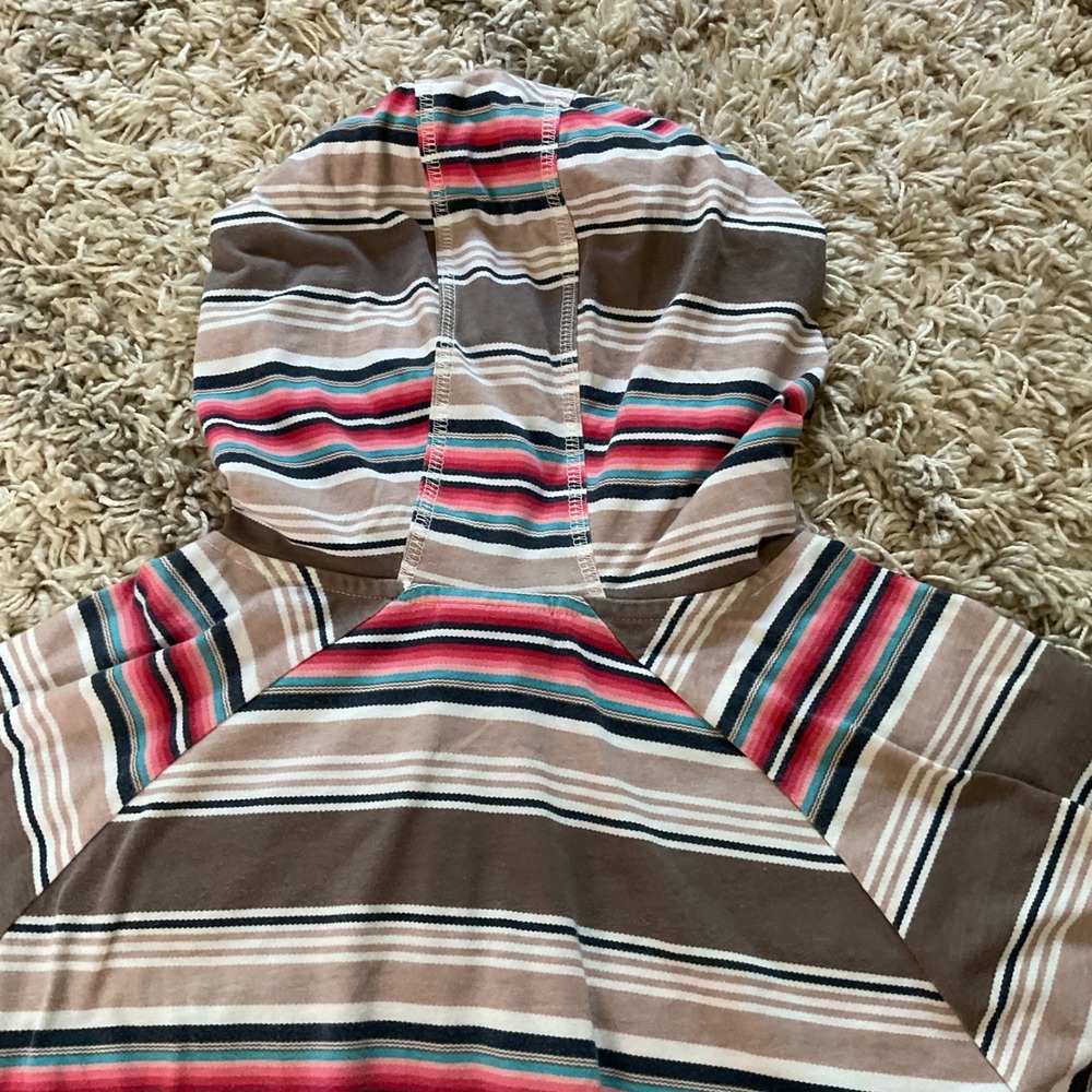 Ariat Womens Serape Stripe Lightweight Hoodie Tassel Drawstring Top Brown Pink L - Picture 13 of 14